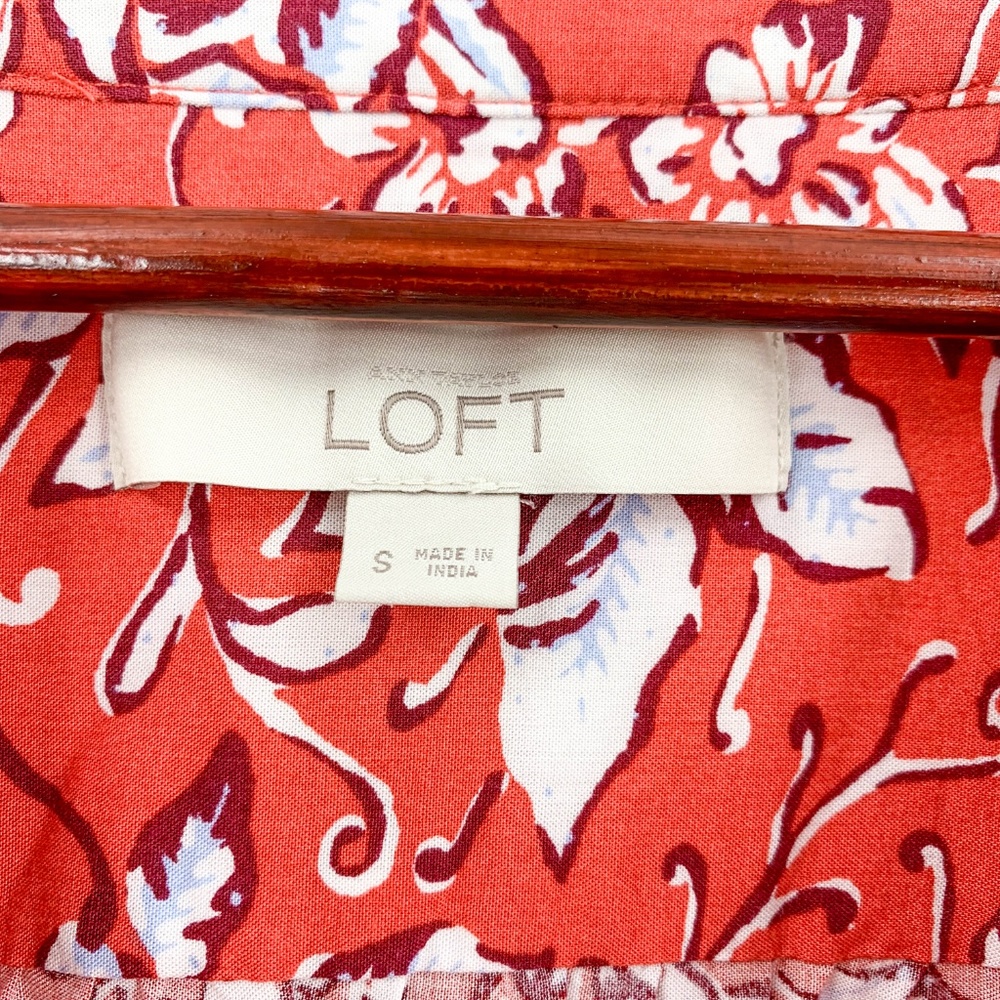 Loft Red Floral Long Sleeve Tie Waist Dress - Picture 5 of 7
